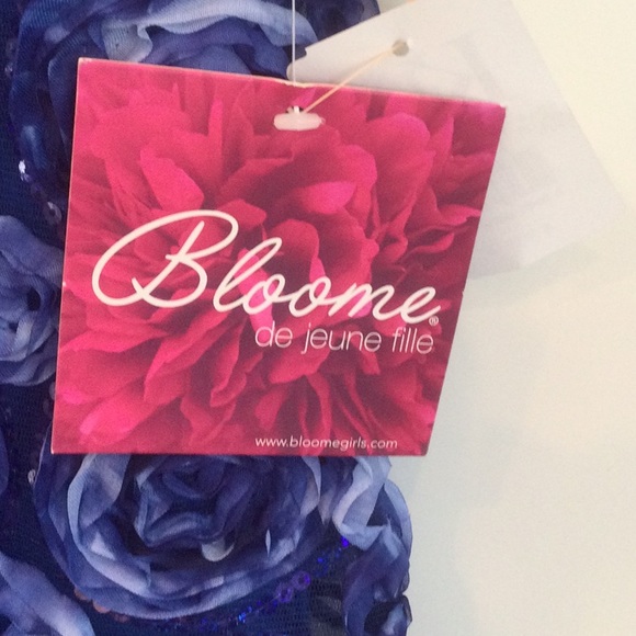 NWT Formal Dress Royal Blue with Ribboned 3 D flowers and purple sequins - Picture 4 of 8